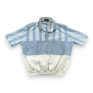 Vintage Alan Stuart Polo Shirt Adult LARGE Blue Striped Colorblock Band USA 90s